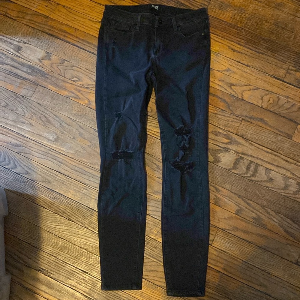 Paige black verdugo ankle jeans with holes